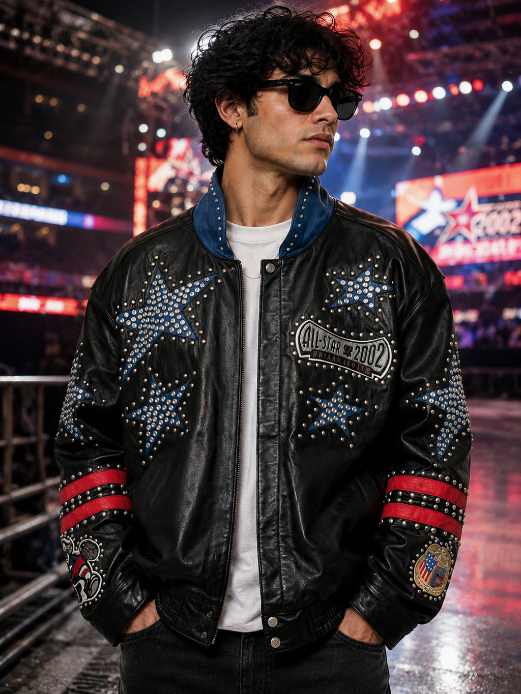 NBA All-Star 2002 Black Studded Hollywood Leather Jacket