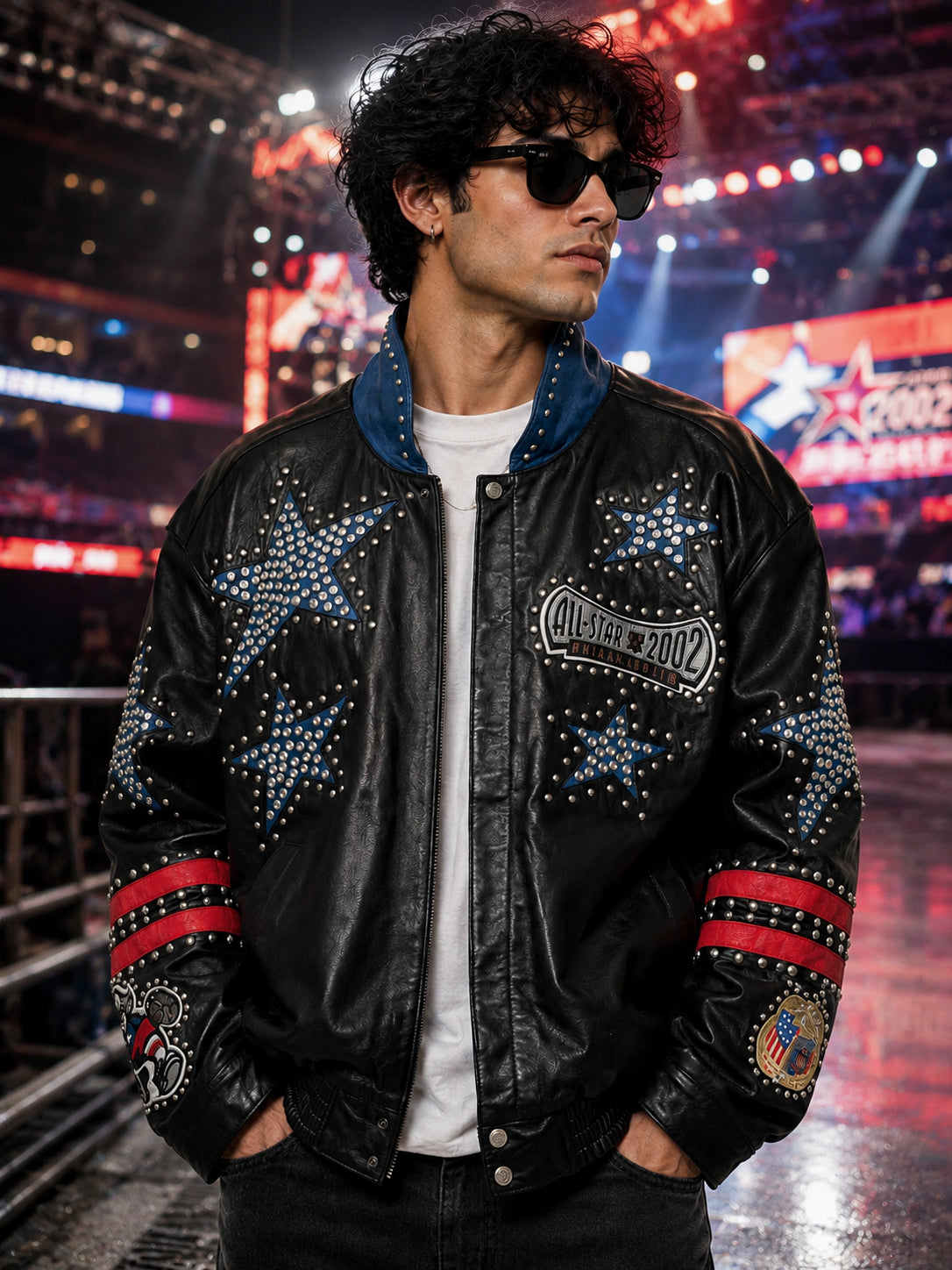 NBA All-Star 2002 Black Studded Hollywood Leather Jacket