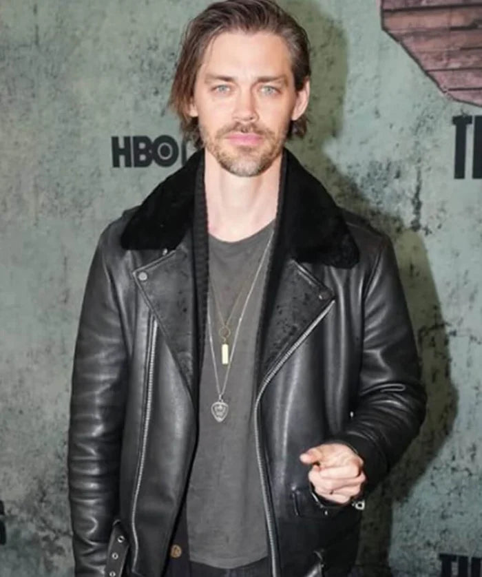 The Last of Us Premiere 2025 Tom Payne Black Biker Leather Jacket