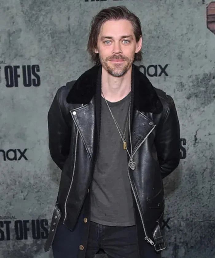 The Last of Us Premiere 2025 Tom Payne Black Biker Leather Jacket