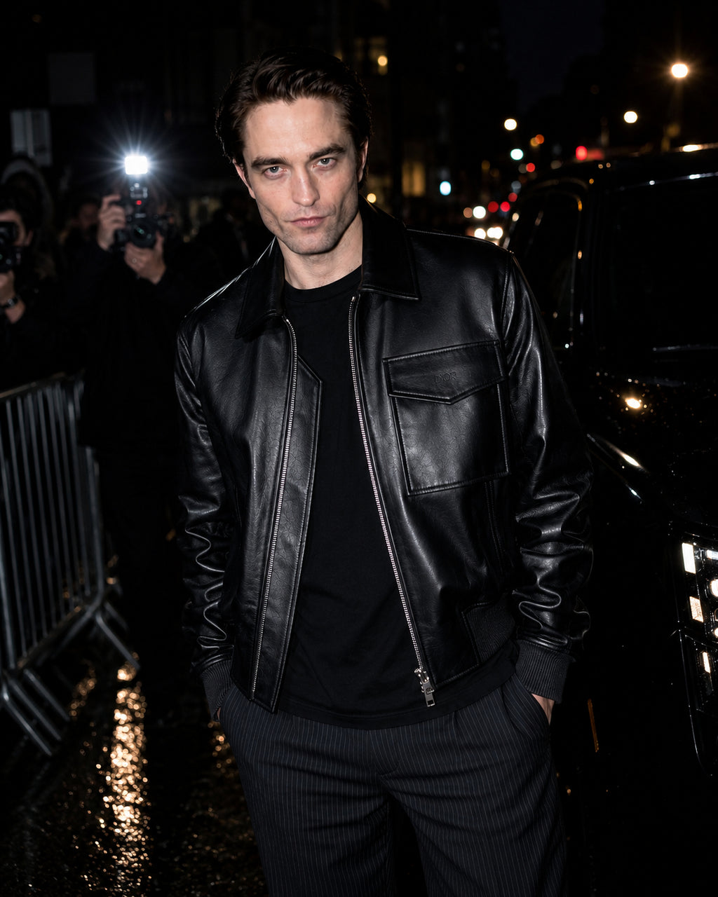 Robert Pattinson Black Leather Bomber Jacket | Hollywood Jackets