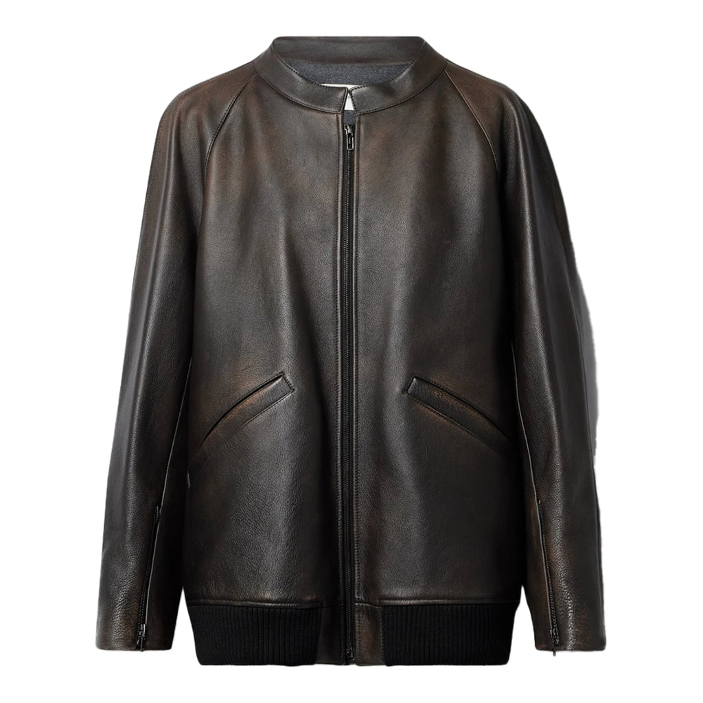 Hollywood Jackets Women’s Distressed Brown Leather Bomber Jacket
