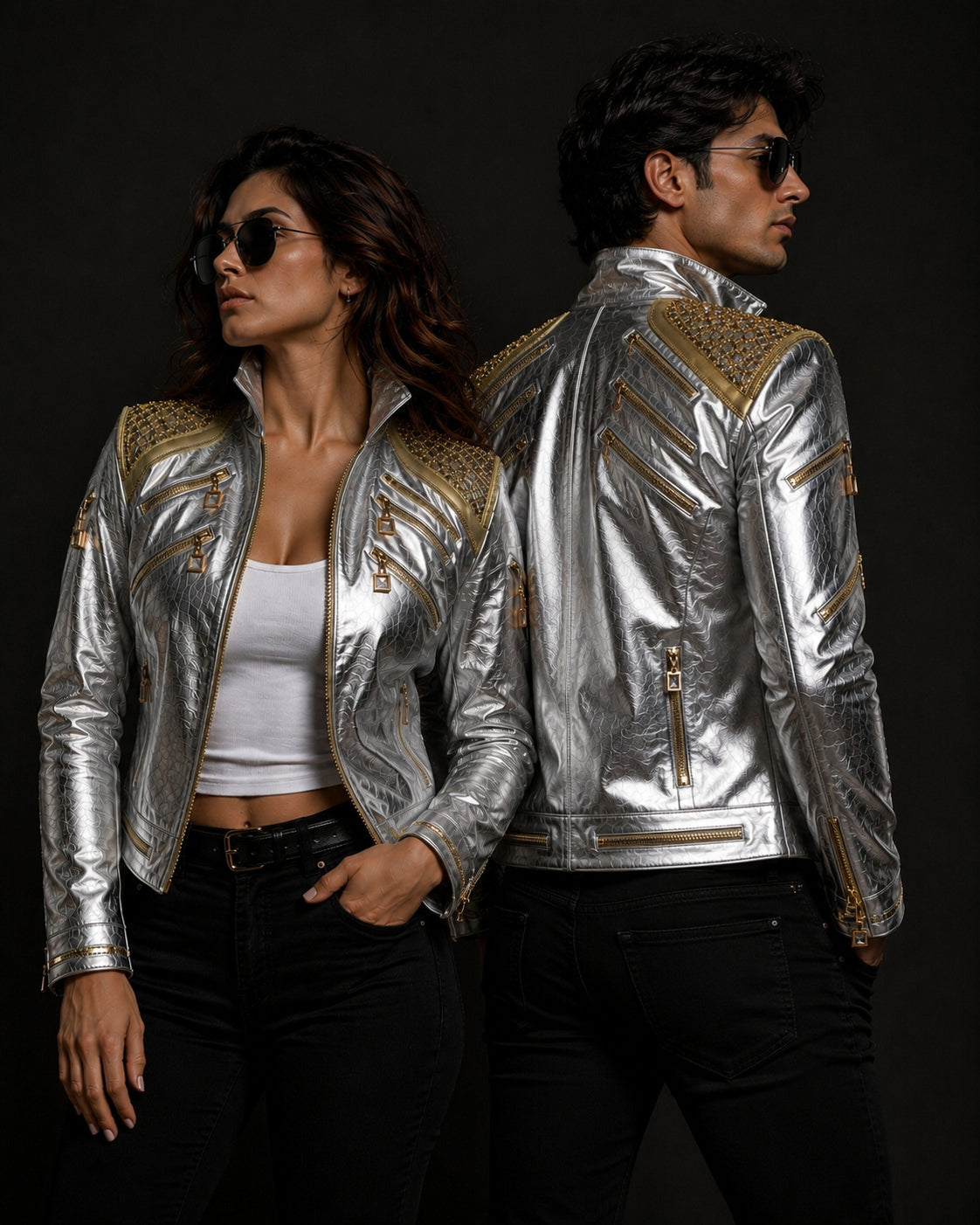 Michael Jackson Silver Metallic Military Leather Jacket Unisex  | Hollywood Jackets