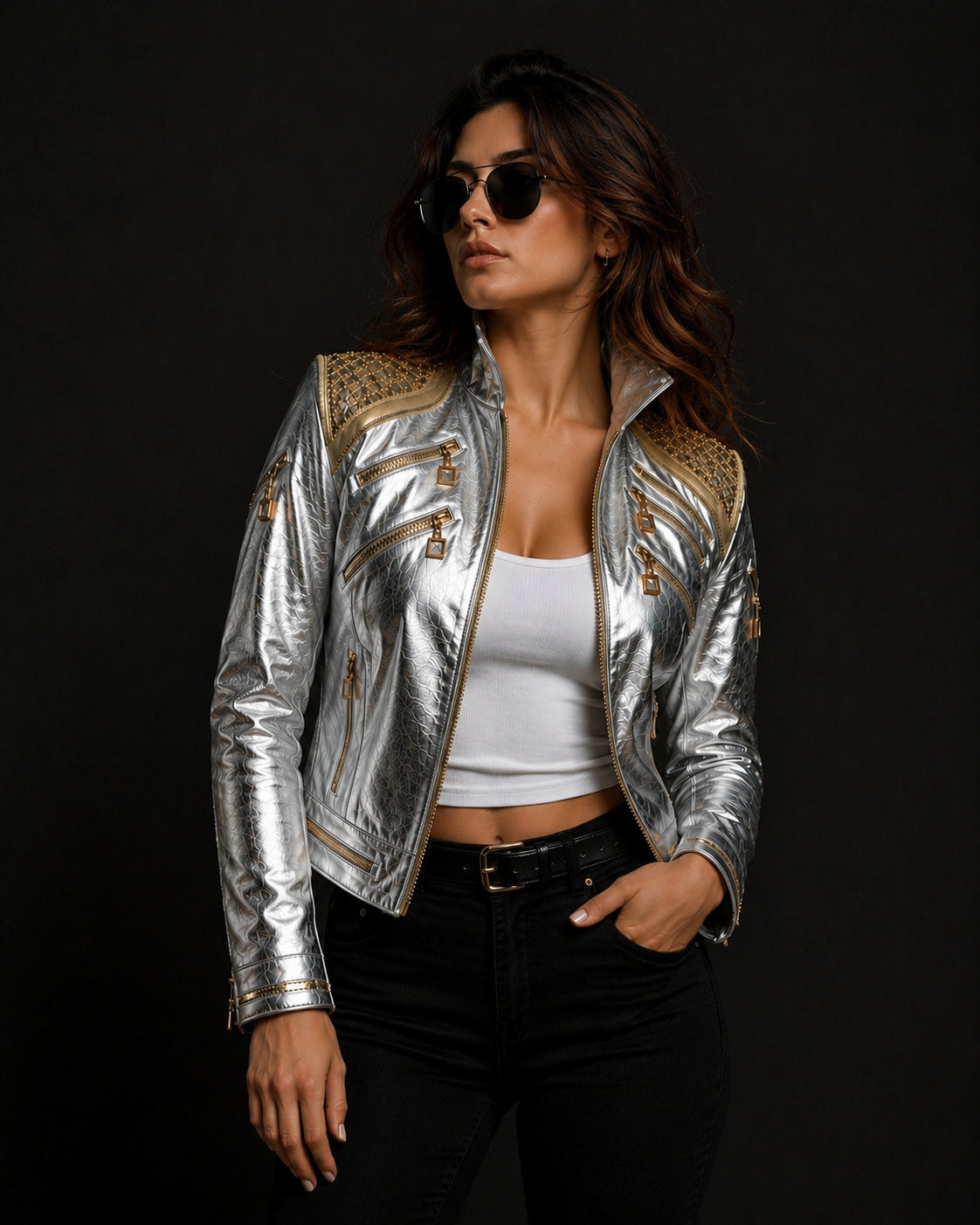 Michael Jackson Silver Metallic Military Leather Jacket Unisex  | Hollywood Jackets