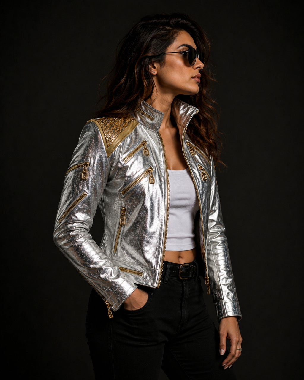 Michael Jackson Silver Metallic Military Leather Jacket Unisex  | Hollywood Jackets