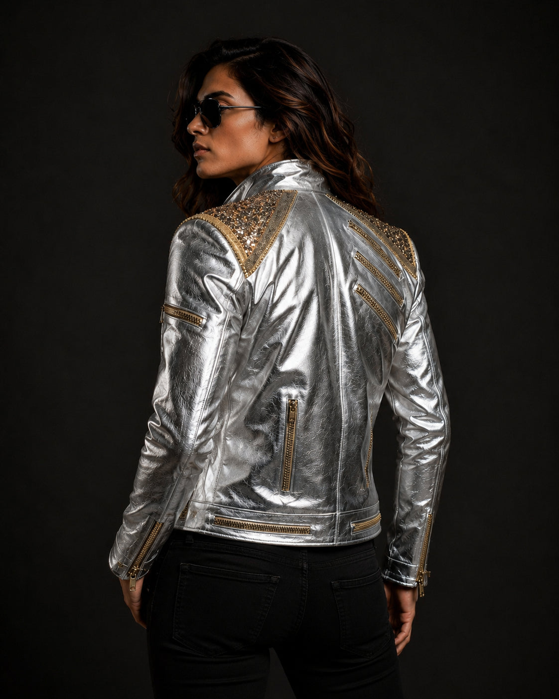 Michael Jackson Silver Metallic Military Leather Jacket Unisex  | Hollywood Jackets