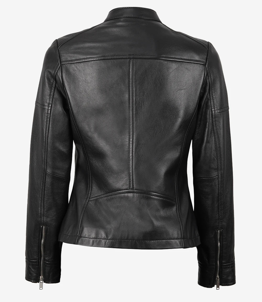 Hollywood Jackets Women’s Black Leather Cafe Racer Textured Jacket