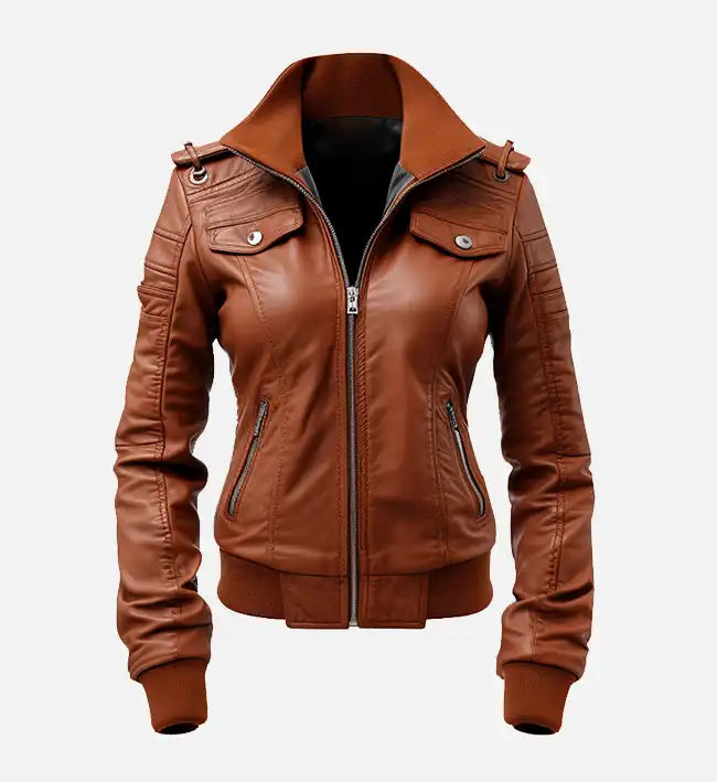 Hollywood Jackets Women’s Brown Leather Bomber Jacket
