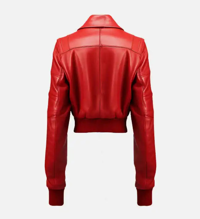 Hollywood Jackets Women’s Red Leather Bomber Jacket