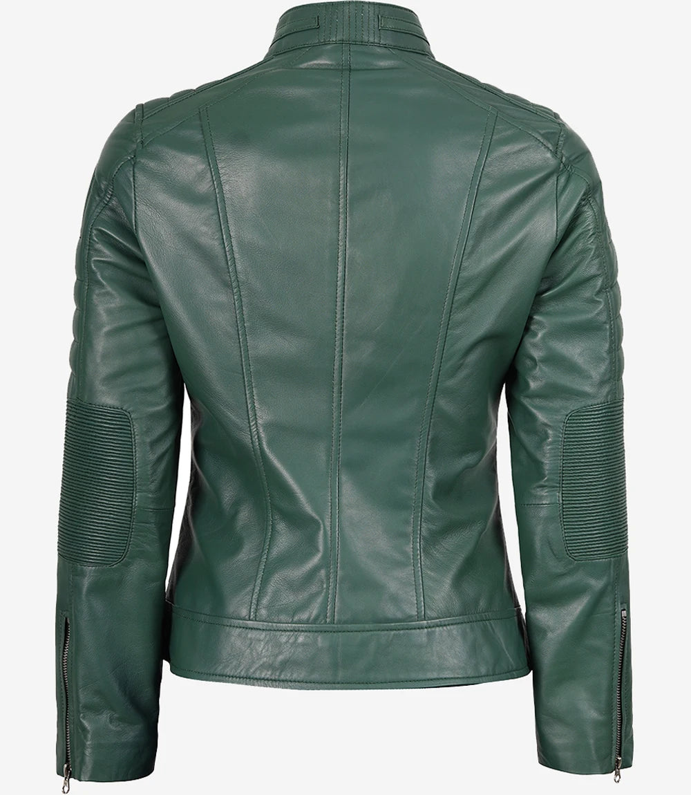 Hollywood Jackets Austin Women’s Green Real Leather Cafe Racer Jacket