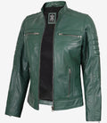 Austin Women's Green Real Leather Cafe Racer Jacket