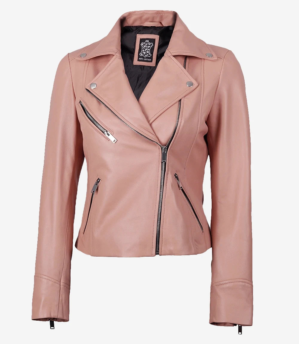 Hollywood Jacket Ninfa Women Biker Real Leather Pink Jacket